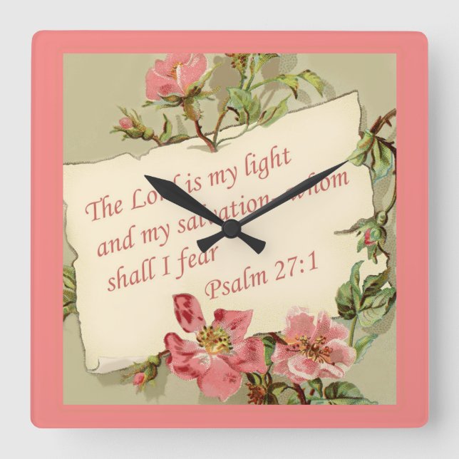 Pink Vintage Flowers Bible Verse Clock (Front)