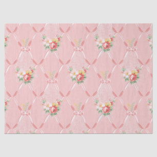 Pink Vintage Flowers on Pink Ribbon Trellis Tissue Paper