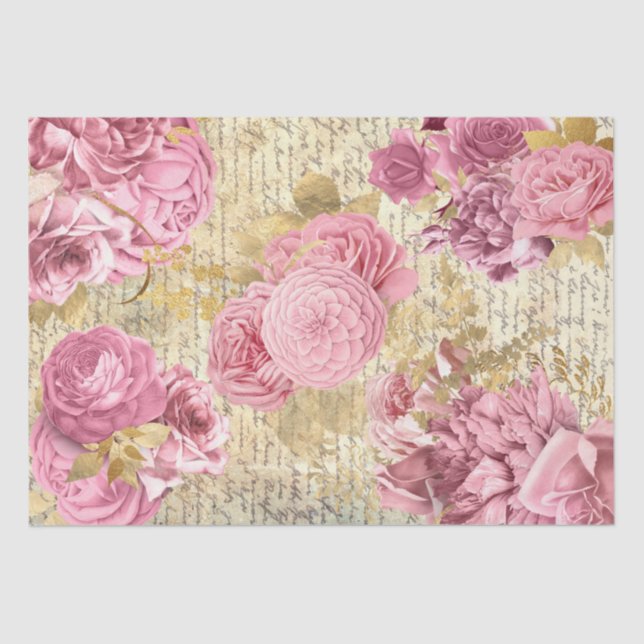 pink vintage flowers tissue paper (Front)