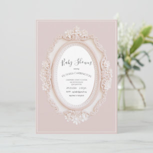 Pink Vintage Frame Baby Shower Invitation