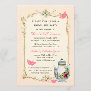Pink Vintage French Bridal Tea Party Invitation