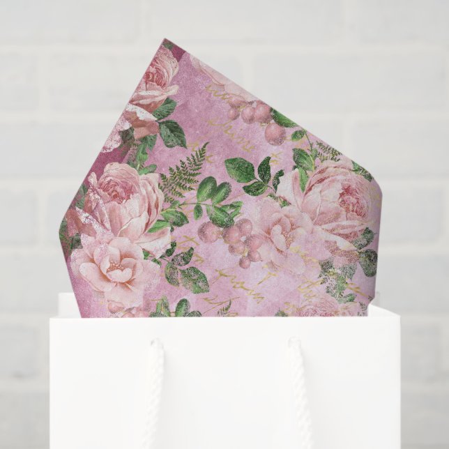 Pink Vintage French Floral Tissue Paper (Gift Bag)