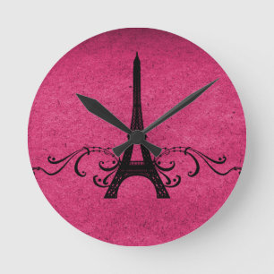 Pink Vintage French Flourish Round Clock