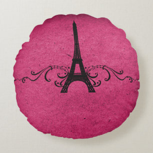 Pink Vintage French Flourish Round Pillow