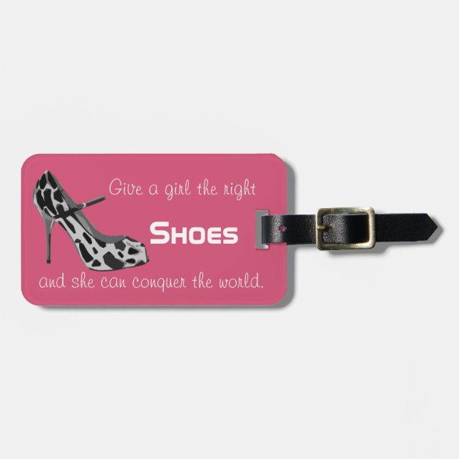 Pink Vintage Funny Shoes Quote Luggage Tag (Front Horizontal)