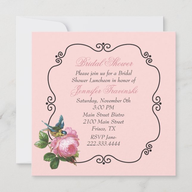 Pink Vintage Inspired Bridal Shower Invitation (Front)