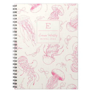 Pink Vintage Jellyfish Ocean bow Monogrammed girly Notebook