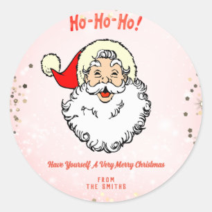 Pink Vintage Jolly Santa Merry Christmas Classic Round Sticker
