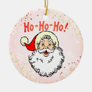 Pink Vintage Jolly Santa Smiling Face Christmas Ceramic Tree Decoration