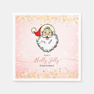Pink Vintage Jolly Santa Smiling Face Christmas Napkin