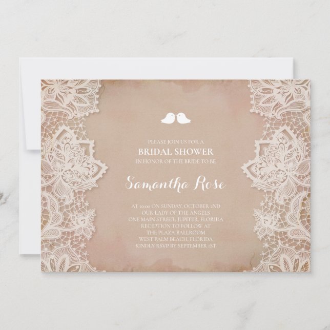 Pink Vintage Lace Bridal Shower Invitation (Front)