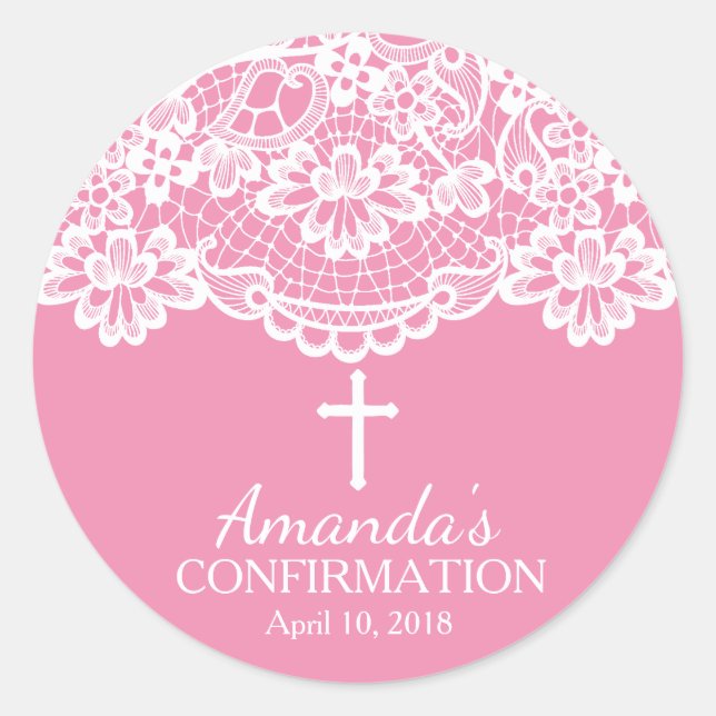 Pink Vintage Lace Confirmation Sticker (Front)