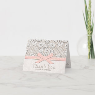 Pink Vintage Lace Thank You Wedding Cards