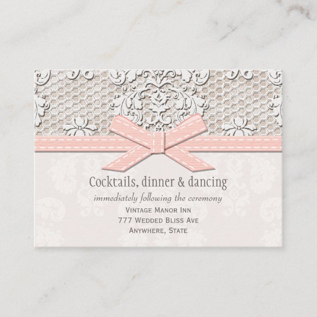 PInk Vintage Lace Wedding Reception Enclosure Card (Front)
