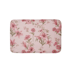 Pink Vintage Lillies Floral Cottagecore Bath Mat