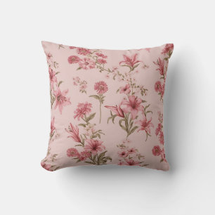 Pink Vintage Lillies Floral Cottagecore Cushion