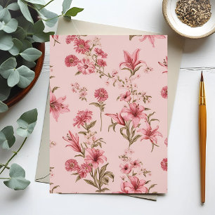 Pink Vintage Lillies Floral Cottagecore Postcard