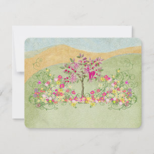 Pink Vintage Love Bird Flower Swirl Wedding RSVP