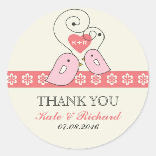 Pink Vintage Love Birds Wedding Favour Sticker