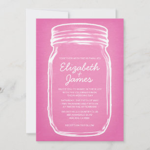 Pink Vintage Mason Jar Wedding Invitations