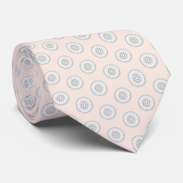 Pink Vintage Modern Medallion Pattern Tie (Rolled)