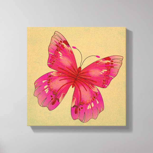 Pink vintage oriental butterfly art canvas print (Front)