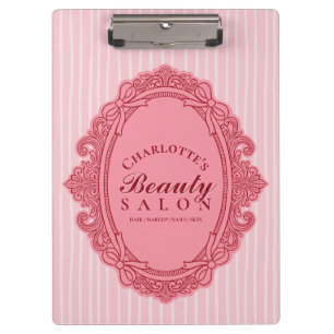 Pink Vintage Ornate Oval Frame Beauty Salon  Clipboard