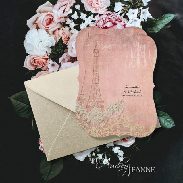 Pink Vintage Paris Parisian Stylish Bridal Shower Invitation (Creator Uploaded)