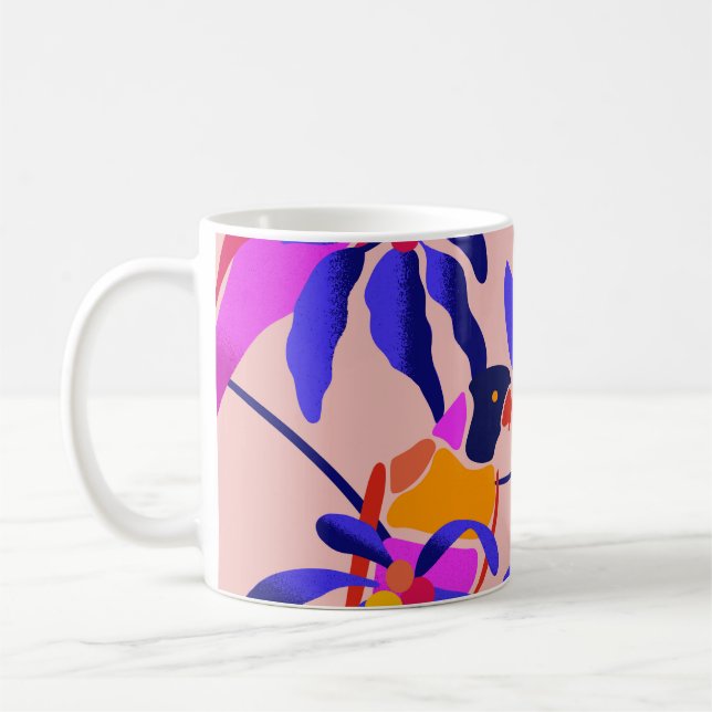 Pink Vintage Parrots: Exotic Seamless Illustration Coffee Mug (Left)