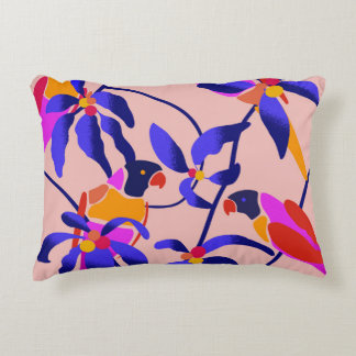 Pink Vintage Parrots: Exotic Seamless Illustration Decorative Cushion