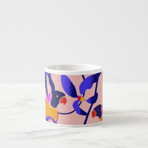 Pink Vintage Parrots: Exotic Seamless Illustration Espresso Cup