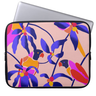 Pink Vintage Parrots: Exotic Seamless Illustration Laptop Sleeve