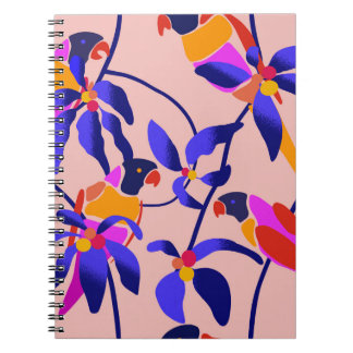 Pink Vintage Parrots: Exotic Seamless Illustration Notebook