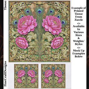 Pink Vintage Peony & Gold Scrollwork EH8 Decoupage Tissue Paper