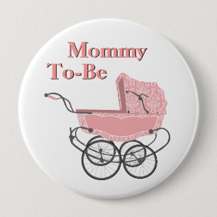Pink Vintage Pram Mummy To Be Baby Shower Button