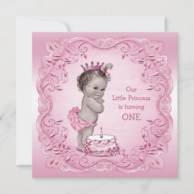 Pink Vintage Princess 1st Birthday Party Invitation (Front)