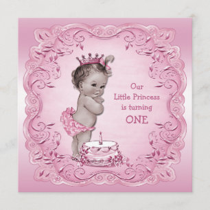 Pink Vintage Princess 1st Birthday Party Invitation