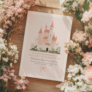 Pink Vintage Princess Castle Fairytale Birthday Invitation