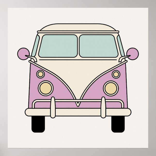 Pink Vintage Retro Camper Van Bus Poster (Front)