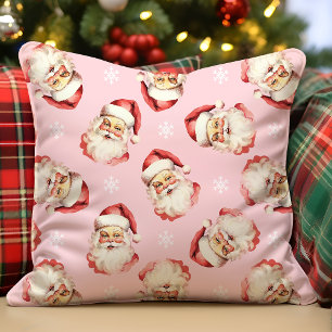Pink Vintage Retro Santa Claus Christmas Cushion