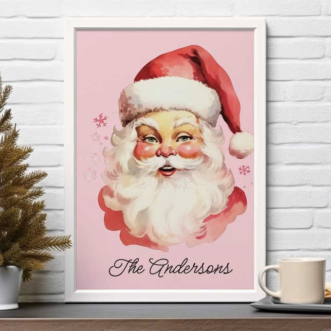 Pink Vintage Retro Santa Claus Family Christmas Poster (Creator Uploaded)