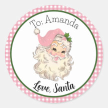 Pink Vintage Retro Santa Gift Tag