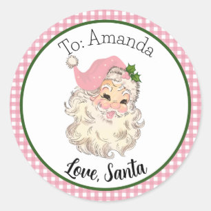 Pink Vintage Retro Santa Gift Tag