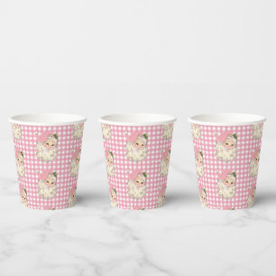 Pink Vintage Retro Santa with Pink Plaid Paper Cups
