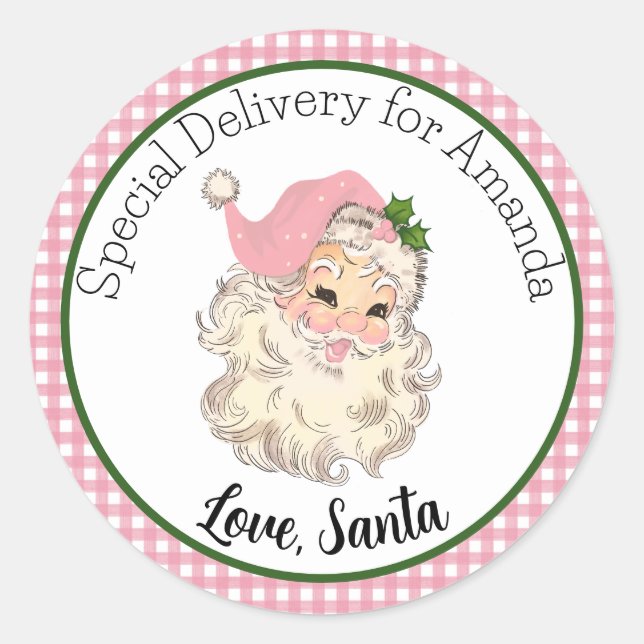 Pink Vintage Retro Special Delivery Santa Gift Tag (Front)