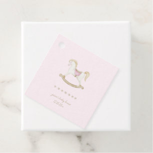 Pink Vintage Rocking Horse Cowgirl Baby Shower Favour Tags