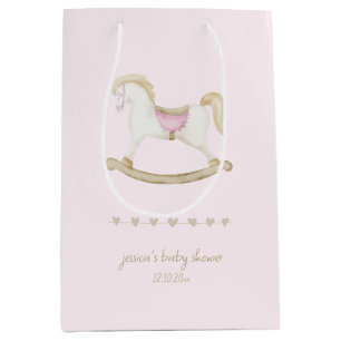 Pink Vintage Rocking Horse Cowgirl Baby Shower Medium Gift Bag