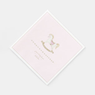 Pink Vintage Rocking Horse Cowgirl Baby Shower Napkin