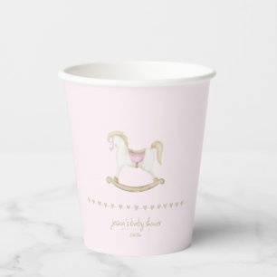 Pink Vintage Rocking Horse Cowgirl Baby Shower Paper Cups