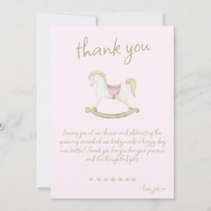Pink Vintage Rocking Horse Cowgirl Baby Shower Thank You Card